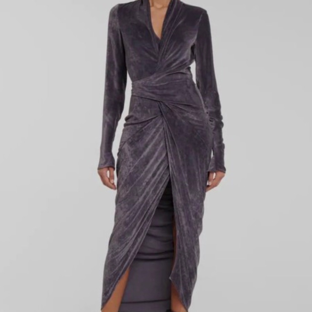 Rick Owens wrap draped velvet midi dress XS